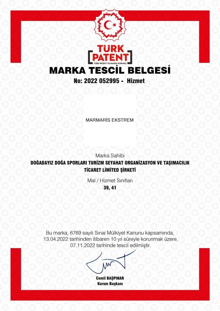 MARMARIS EKSTREM MARKA TESCIL BELGESI